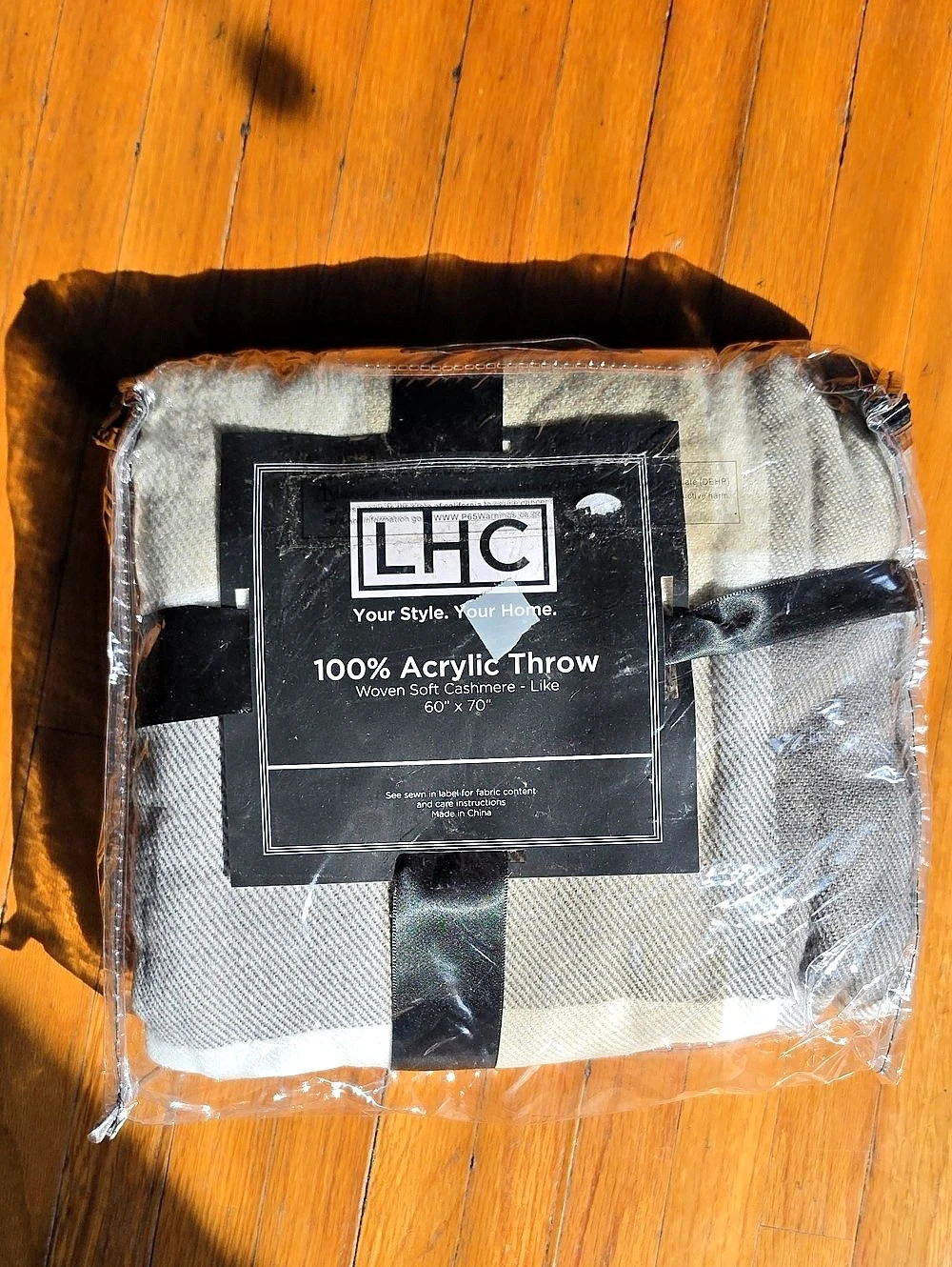 LHC Woven Soft Cashmere-Like Throw Color Block Gray & Black Throw NWT